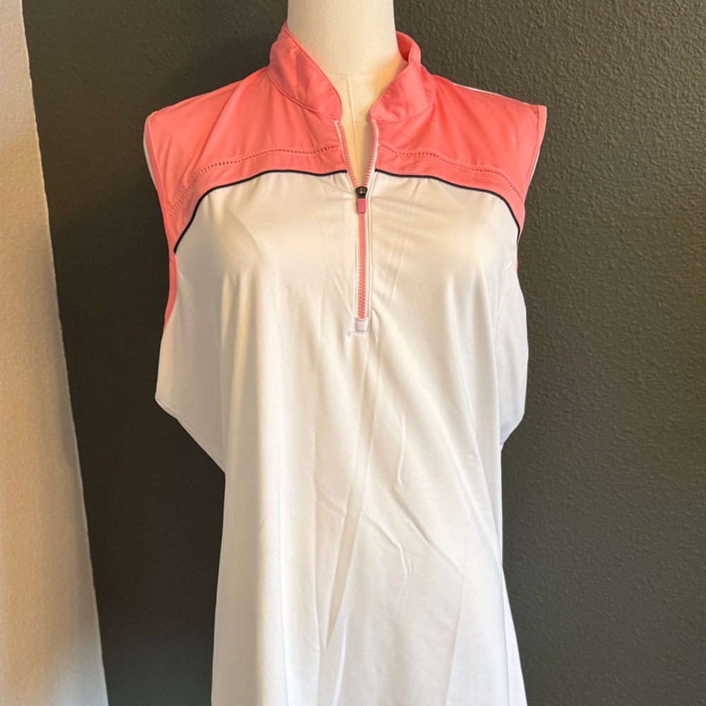Women's Coral and White Sleeveless Top